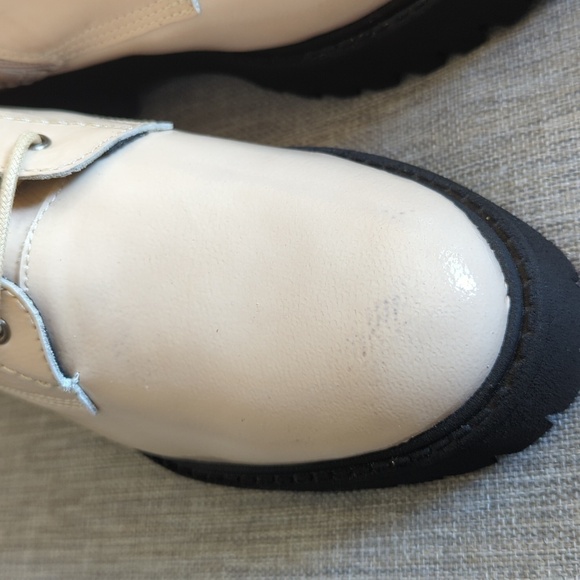 Maeve Patent Leather Combat Boots Lace Up Cream Size 37 US 6.5 - Picture 9 of 14